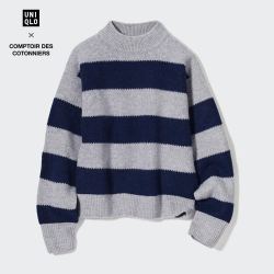 优衣库 女COMPTOIR DES COTONNIERS柔软绵羊毛宽条纹针织衫466075