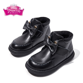 迪士尼童鞋女童冬季加绒短靴皮靴儿童百搭保暖棉鞋DP23061 黑色 30码