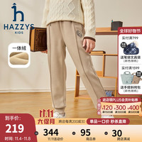 哈吉斯(HAZZYS)品牌童装男女童长裤冬时尚简约保暖加厚弹力一体绒长裤 燕麦卡其 155