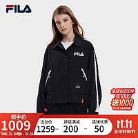 斐乐（FILA） 女子梭织外套时尚简约宽松翻领拼接上衣 正黑色-BK 175/92A/XL