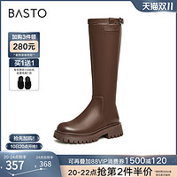 BASTO 百思图 23冬季时尚英伦不过膝骑士靴加绒粗跟女长筒靴MD552DG3
