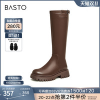 BASTO 百思图 23冬季时尚英伦不过膝骑士靴加绒粗跟女长筒靴MD552DG3
