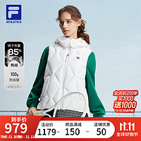 FILA 斐乐女士羽绒马甲2023冬简约基础网球运动连帽上衣 玉石白-WT 175/92A/XL