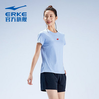 鸿星尔克（ERKE）短袖女夏透气舒适时尚百搭元气圆领T恤 蜜语蓝 XL
