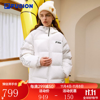 FILAFILA FUSION斐乐潮牌款羽绒服时尚宽松连帽上衣 标准白-WT 170/92A/M