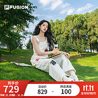 FILA【欧阳娜娜同款】潮牌针织背带裤女时尚休闲宽松裤子 纶度白-WT 160/62A/S