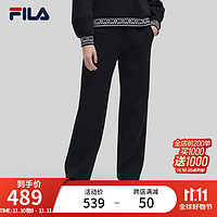 FILA 斐乐女士针织长裤休闲简约舒适直口运动裤 正黑色-BK 175/74A/XL