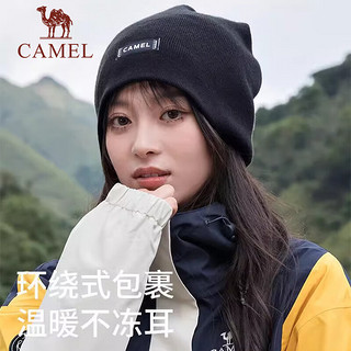 骆驼 CAMEL慵懒风堆堆帽女秋冬骑行百搭冷帽日系大头围护耳防风针织帽子 173CP10054，深灰色