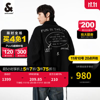 杰克·琼斯（JACK&JONES）2023冬潮流休闲廓形翻领毛呢字母刺绣夹克外套毛呢大衣223427007 黑色E40 190/108A/XXL