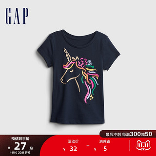 Gap 盖璞 女幼童夏季款纯棉印花短袖T恤827912儿童装可爱运动洋气上衣