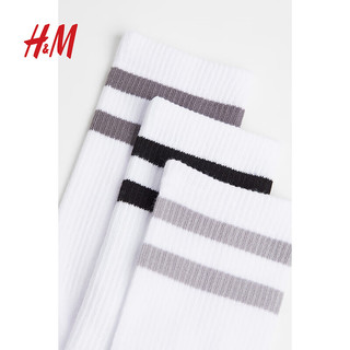 H&M男士袜子秋季舒适双杠两条杠运动棒球袜短袜5双装0647207 白色/灰色 25-26