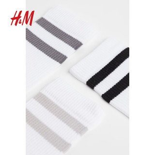 H&M男士袜子秋季舒适双杠两条杠运动棒球袜短袜5双装0647207 白色/灰色 25-26