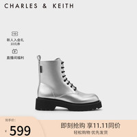 CHARLES&KEITH23冬季侧拉链系带马丁靴女CK1-90380151 Silver银色 39