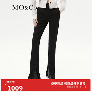 MO&Co.2023冬精纺高腰开叉直筒及地黑色长裤休闲裤MBC4PAT006 黑色 XS/155