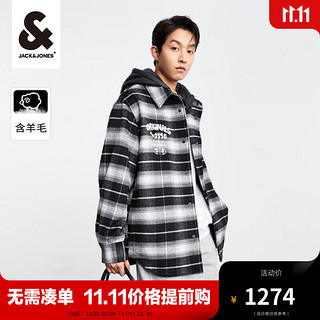 杰克·琼斯（JACK&JONES）秋季男士时尚潮流刺绣格纹潮流个性毛呢外套223427008 A06雪白/黑色 165/88A/XS