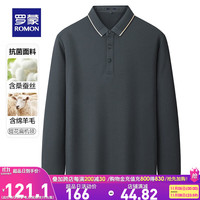 罗蒙(ROMON)含桑蚕丝抗菌长袖t恤男秋冬纯色翻领Polo中青年含羊毛上衣 瓦灰 170(90-120斤)