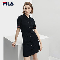 FILA 斐乐 官方女子编织连衣裙2023冬新款基础简约休闲POLO领裙子