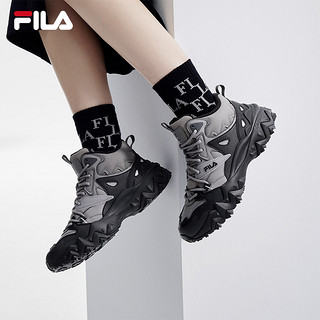 FILA 斐乐 女鞋加绒中帮欧客漫2复古运动鞋2023冬新款休闲鞋老爹鞋