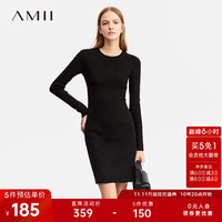 AMII2023冬百搭圆领修身显瘦毛衣裙女挺缝工艺小个子连衣裙 黑色 155/80A/S