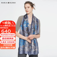 玛丽亚古琦 MARJA KURKI玛丽亚.古琦丝巾真丝女长巾 礼盒装桑蚕丝围巾缎条绡丝绸 金色落叶 蓝色