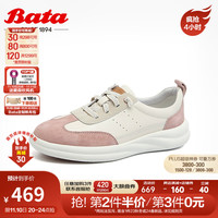 Bata休闲鞋女2024春季商场牛皮通勤百搭时尚轻便单鞋VPP04AM4 米白/粉 34