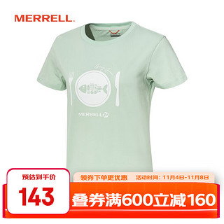 MERRELL迈乐男女同款户外休闲短袖T恤纯棉针织舒适透气休闲TMC1219021 粉绿 M