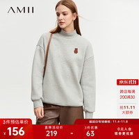 AMII2023冬运动风半高领绣花宽松落肩袖小熊章仔内抓绒卫衣女 花灰 165/88A/L