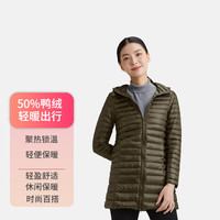 隶玛女带帽羽绒服中长款时尚保暖百搭休闲外套 军绿色连帽 XXL