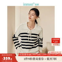 茵曼(INMAN)【100%美利奴纯羊毛】冬季女装长袖打底衫 黑白条 S
