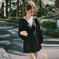 亦美珊 YI MEI SHAN 泳衣女时尚梦幻连体长袖遮肉显瘦性感露背海边度假泡温泉服