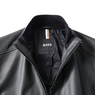 雨果博斯（HUGO BOSS） 男士black系列飞行员粗拉链皮衣夹克外套男装 50485081 350 暗绿色 52/xl