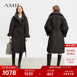 AMII2023冬极简保暖长款白鸭绒双排扣双层翻领可拆羽绒服女 [