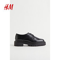 H&M HM女鞋低帮鞋黑色粗跟中跟单鞋中口时尚厚底德比鞋乐福鞋1072846