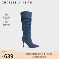 CHARLES&KEITH23冬时尚长筒尖头高跟靴堆堆靴女CK1-90580185 Blue蓝色 38