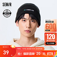 Semir 森马 帽子男2023永久联名系列女毛线帽字母刺绣时尚针织帽 黑色90001 56-58CM