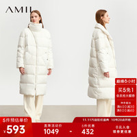AMII2023冬温暖石墨烯高领斜襟羽绒服女外套上衣长款面包服 米杏 155/80A/S