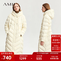 AMII2023冬石墨烯压条直充鸭绒羽绒服女收腰显瘦温暖外套上衣 米白 155/80A/S