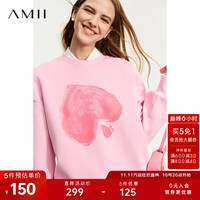 AMII2023冬圆领心形印花空气层卫衣女宽松落肩袖休闲减龄上衣 樱花粉 165/88A/L