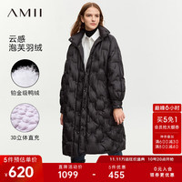 AMII2023冬温暖立领鸭绒防绒轧光直充羽绒服女宽松插肩袖上衣 黑色 155/80A/S