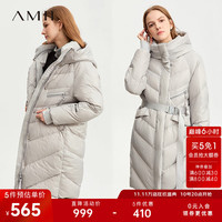AMII2023冬温暖显瘦连帽配腰带羽绒服女字母 印花上衣 穹灰 155/80A/S