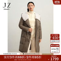 玖姿·安娜蔻连帽领落肩颗粒羊毛女装PU风衣皮衣女 驼色 S