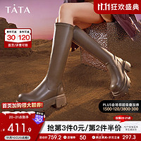 他她（TATA）厚底英伦长筒靴女简约软皮美拉德靴子2023冬WD702DG3【】 啡色 39