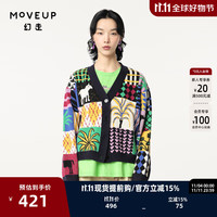 幻走（MOVEUP）.FUN系列V领芝麻底提花设计师开衫毛衣女 深宝蓝 M