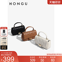 HONGU 红谷 包包2023新款牛皮单肩斜挎包时尚菱格链条包手提小方包女士包