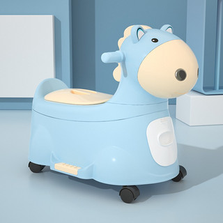 小哈伦 儿童马桶宝宝坐便器婴幼儿尿盆小孩小便器万向轮刹车轮小马天空蓝