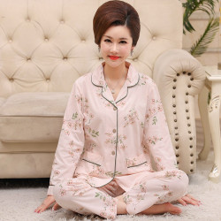 曼德莱芬中老年中年妈妈睡衣女春秋季纯棉长袖大码薄款家居服2022新款
