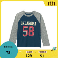 千趣会 SENSHUKAI童装男童长袖T恤春秋季打底衫时尚印花插肩袖加厚棉质儿童T恤 藏青色 130cm