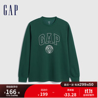 Gap 盖璞 男装冬季20233D立体LOGO宽松长袖T恤841259休闲运动上衣 绿色 165/88A(S)亚洲尺码