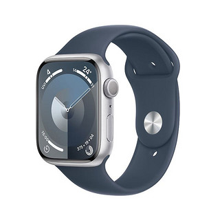 Apple 苹果 Watch Series 9 智能手表GPS款45毫米银色铝金属表壳 风暴蓝色运动型表带M/L