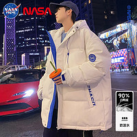 Colombass羽绒服男连帽冬季NASA潮牌联名男士短款加厚保暖宽松冬装外套 白色(升级款) M/170(90-115斤)
